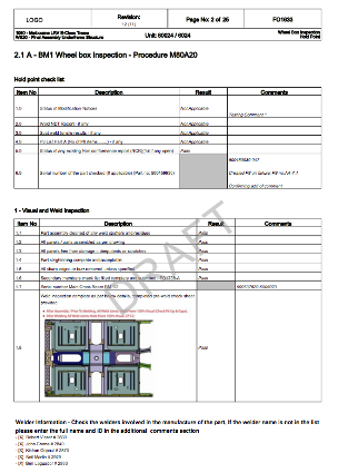 Digital check sheet showing inspection procedure