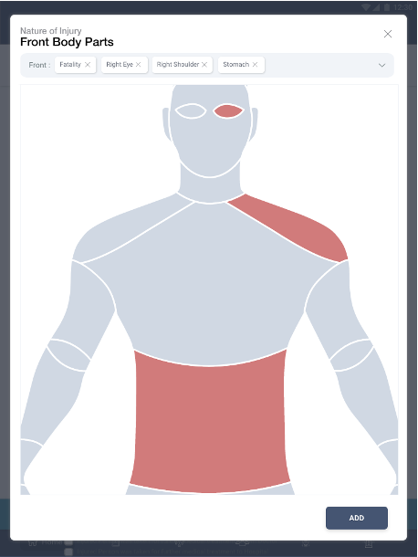 Body part selector for injury location
